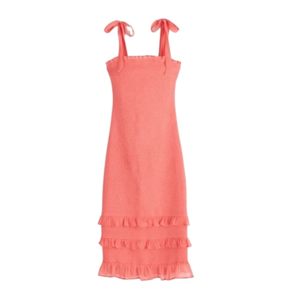 Abercrombie And Fitch Tie Shoulder Smocked MIDI Dress